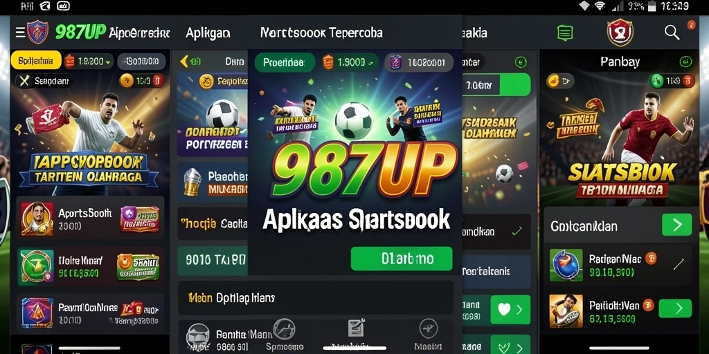 Screenshot utama 987UP menunjukkan antarmuka aplikasi Sportsbook yang interaktif.