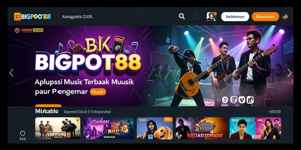 Screenshot utama BIGPOT88 menampilkan tampilan aplikasi musik yang menarik.