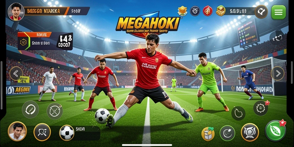 Screenshot gameplay MEGAHOKI yang menampilkan suasana pertandingan olahraga.
