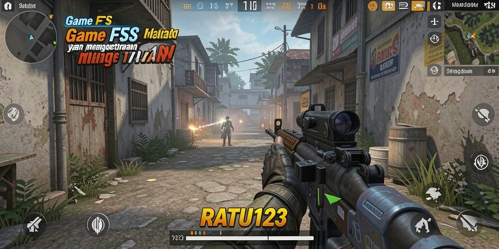Screenshot gameplay <strong>RATU123</strong> menampilkan aksi tembak-menembak yang intens.