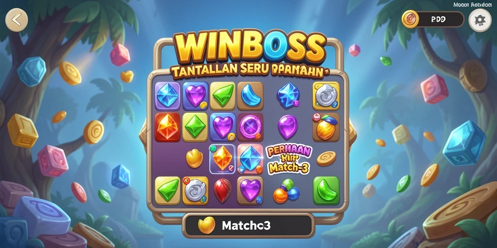 Tangkapan layar gameplay WINBOSS yang menunjukkan serunya permainan Match-3.
