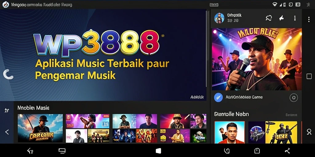 Tampilan screenshot WP888 menampilkan antarmuka aplikasi musik yang menarik dan interaktif.